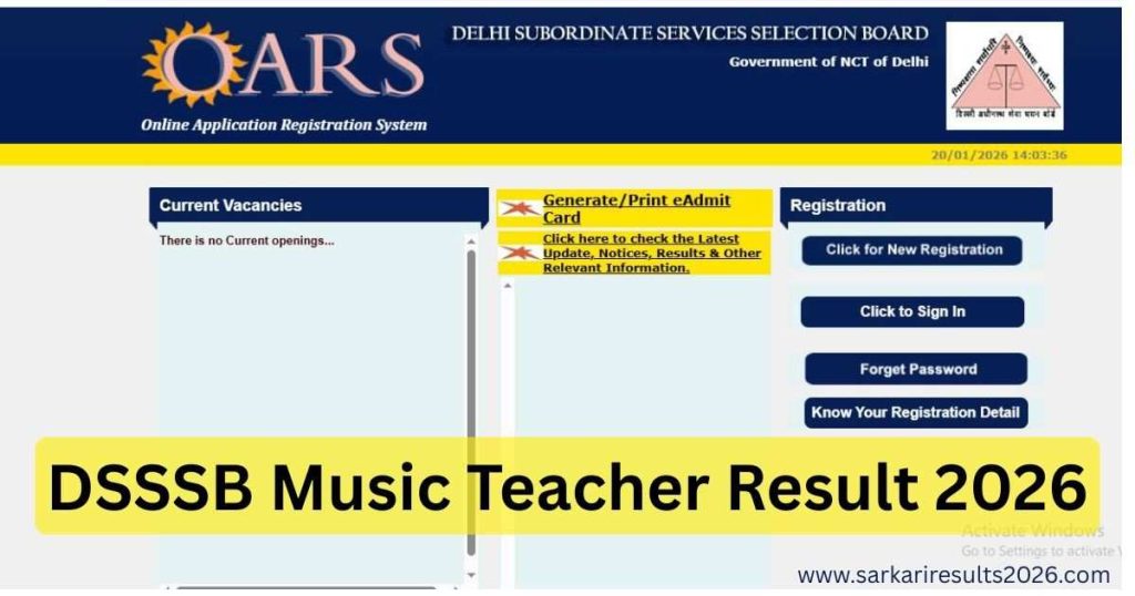 DSSSB Music Teacher Result 2026