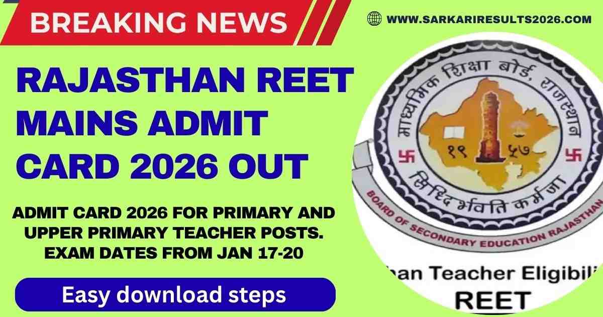 Rajasthan REET Mains Admit Card 2026 Out