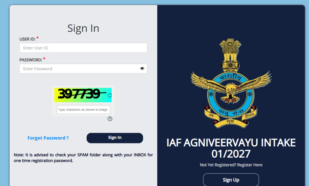 Online apply Indian AirForce Agniveer Vayu 2026 Official Portal