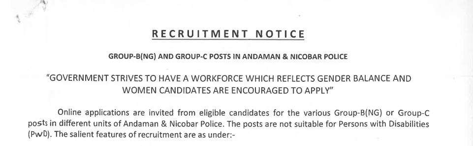 Official Notification Andaman & Nicobar Police Recruitment 2026