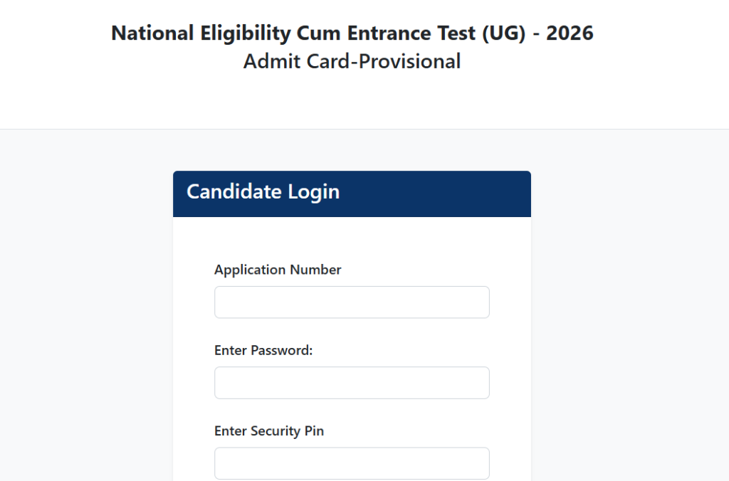 Offcial Website NEET UG Admit Card 2026